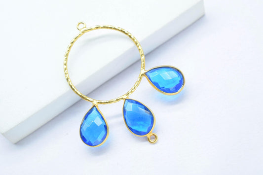 Blue Topaz Pendant/Gold Plated Jewellery/Connector Jewellery/Blue Gemstone Jewellery/Brass Connector Jewellery/Double Bail Pendant/Gift