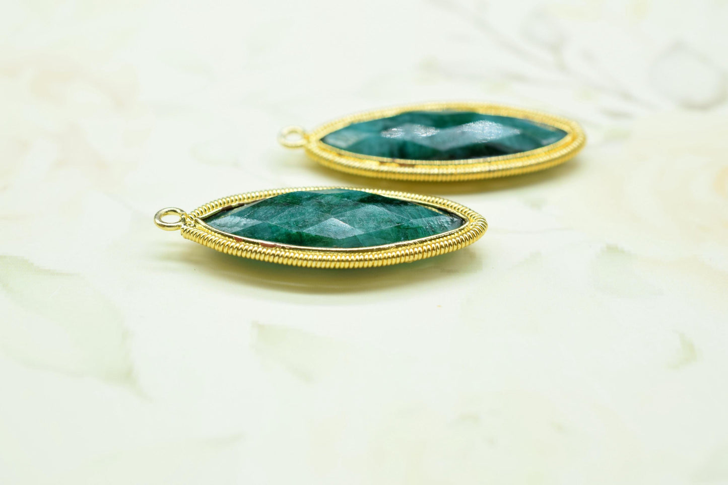 Emerald 10x30mm Bezel Charm,Gemstone connector,Marquise Shape Charm,Single Bail Pendant,Handmade Component Pendant,Emerald Bezel Jewelry