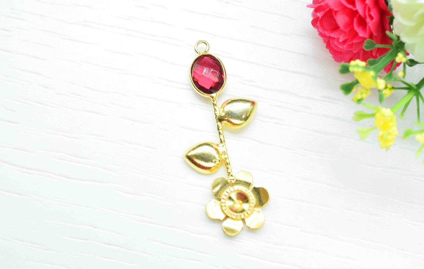 Pink Tourmaline Gemstone Pendant , Handmade Pendant , Single Bail Gemstone  Connector, Gold Plated Gemstone Connectors , Summer Collection