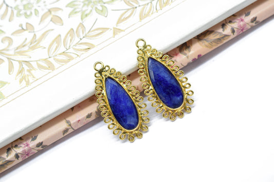 Blue Sapphire 8x20 Teardrop Bezel Charms,Wholesale Jewelry,Single Bail Pendant,Gemstone Brass Component,Handmade Jewellery Connectors,Gift