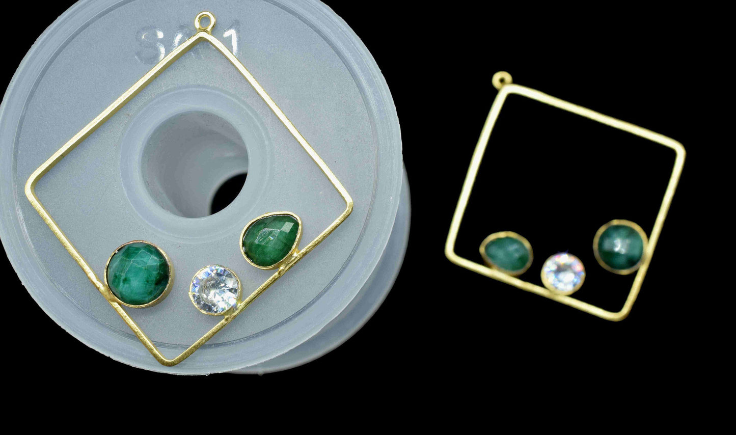 Emerald Gemstone Dangle Component,Emerald 32mm Square Shape Component,Multi Earring,Finding Necklace,Component Jewelry,Earring Connectors