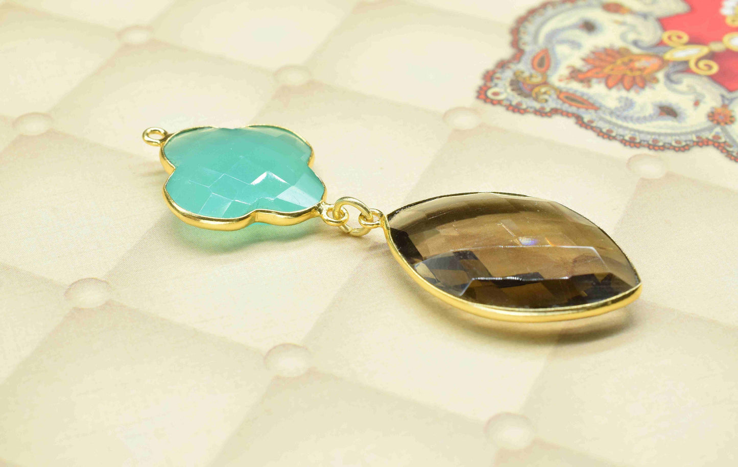 Aqua Chalcedony + Smokey Quartz Component Pendants ,Multi Stone Dangle Earrings ,Earring Component Jewelry ,Dangle pendant Charms,B'day Gift