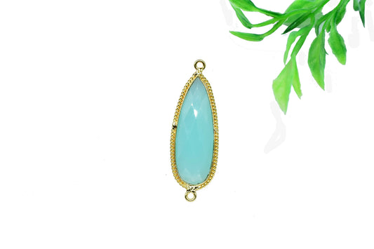 Aqua Chalcedony Gemstone 10x30mm Teardrop Shape Charm,Aqua Chalcedony Connector jewelry supplies,Chalcedony Double Bail Pendant Jewelry,Gift