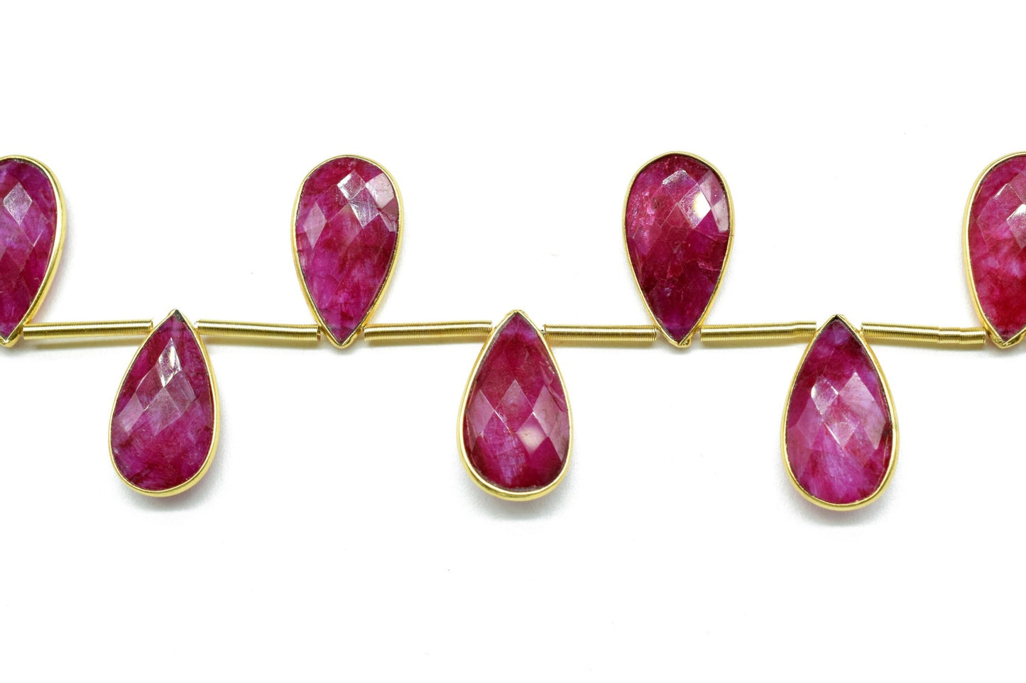 Ruby Side to Side Drilled chrams,Faceted Teardrop Gold Bezel Rim,pendant,earring findings,Ruby connector,Brass Frame Gemstone drill bezel