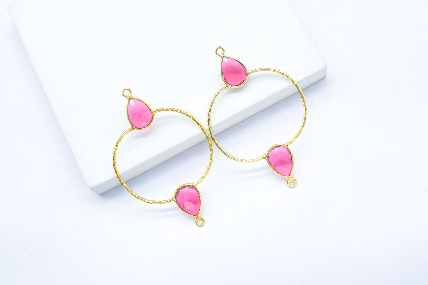 Pink Tourmaline Double Bail Bezel Connector,Handmade Earring Connector,Pink Gemstone Jewelry Components,Pear Shape Bezel Charms,Wedding Gift