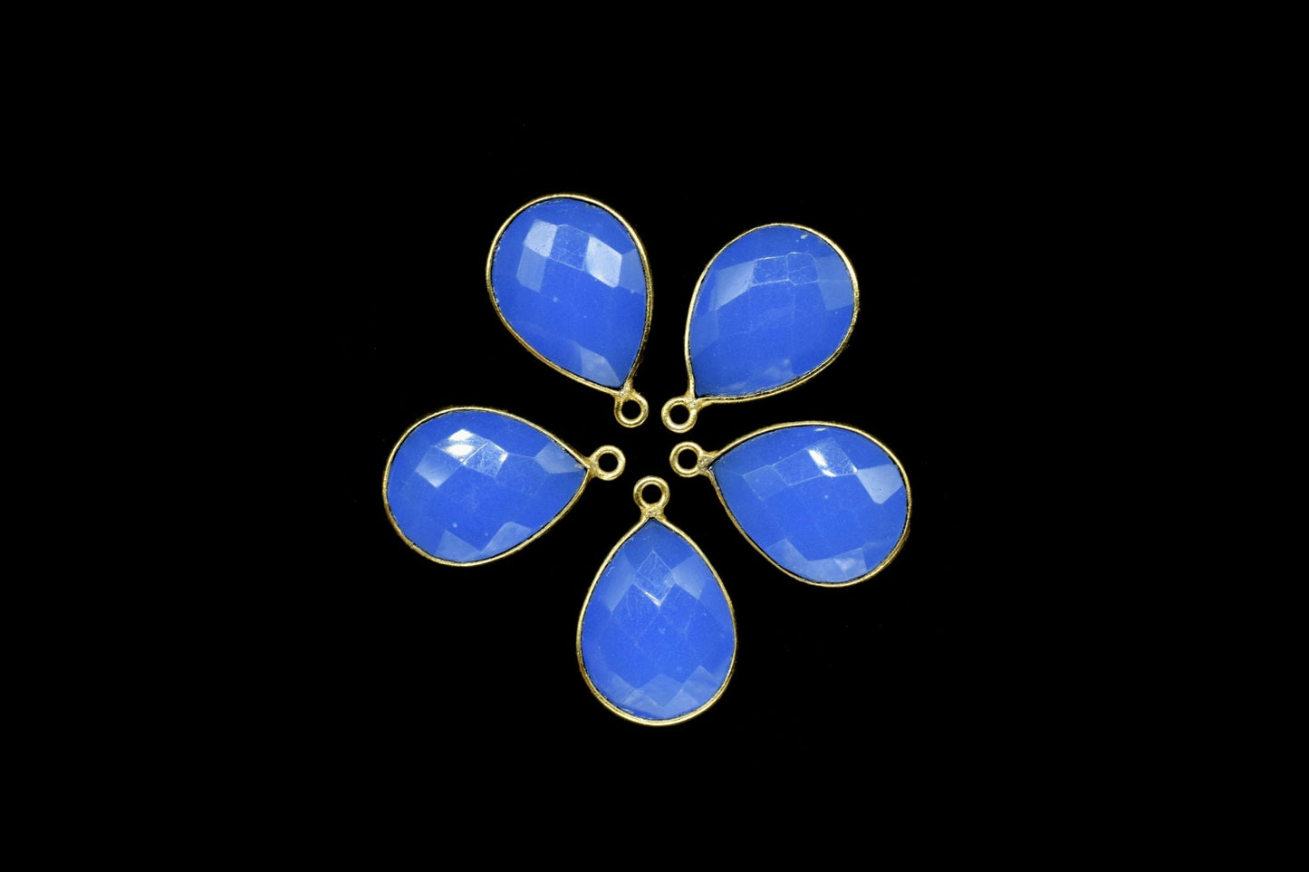 Blue Chalcedony 12x16mm Pear shape charm,blue Chalcedony Gold Plated Connector Jewelry,Blue Chalcedony Single Bail Connector,Blue Charm Gift