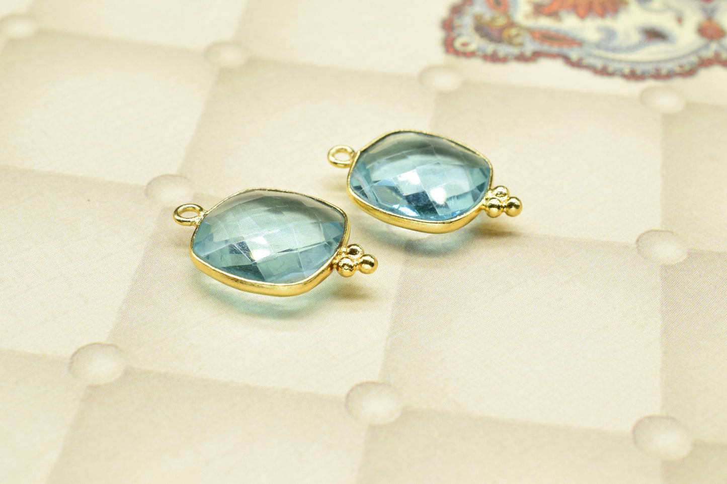 Sky Topaz Gemstone 14mm Square Shape Pendant,Topaz Faceted Gemstone charms,Sky Topaz Gold Plating Pendants,Sky topaz Faceted Bezels Jewelry