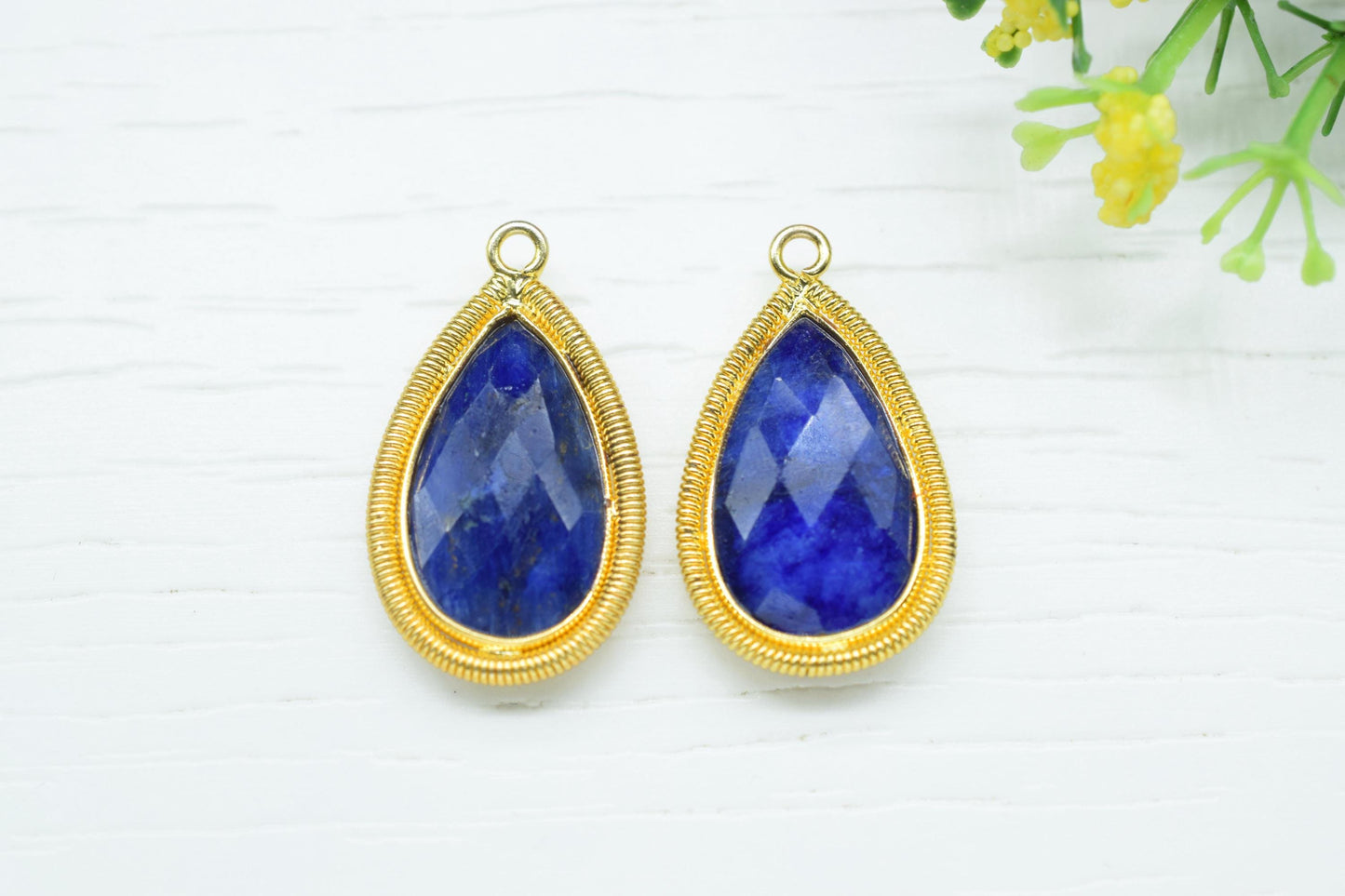 Blue Sapphire 12X20mmmm Bezel Charms,Gemstone Bezels,Boho Pendant Charms,Single Bail Pendant,Handmade Brass Pendant,Bezel Connectors,Gift