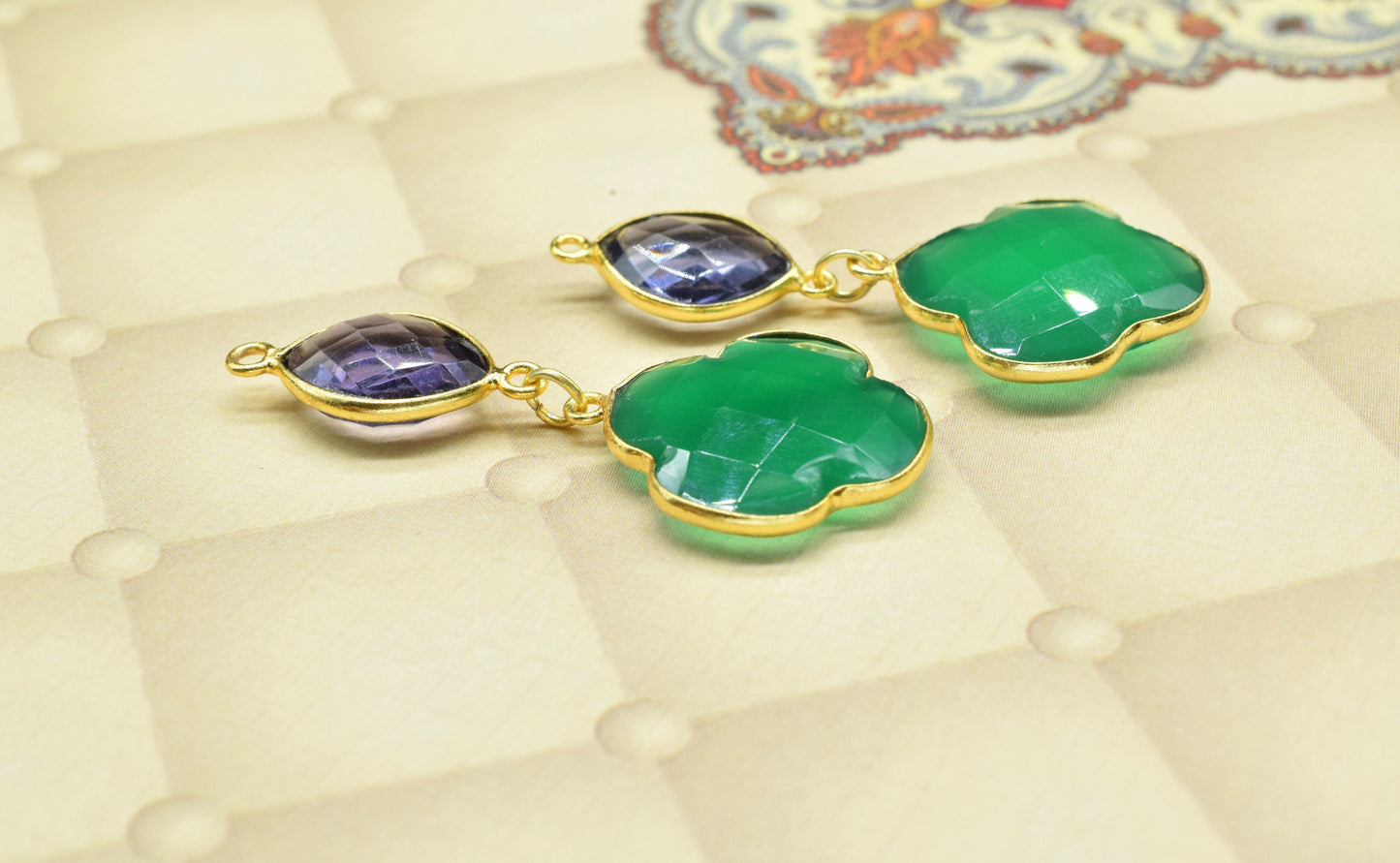 Green Onyx Dangle Component pendant,Multi Stone Dangle Earring,Handmade Necklace Connector,Amethyst pendant Charms,Gemstone Bezel pendant