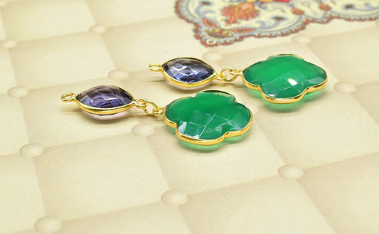 Green Onyx Dangle Component pendant,Multi Stone Dangle Earring,Handmade Necklace Connector,Amethyst pendant Charms,Gemstone Bezel pendant