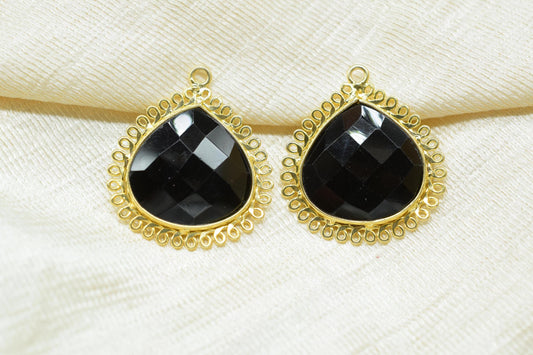 Black Onyx 20mm Heart Bezel Charms,Gemstone Brass Component,Wholesale Jewelry,Single Bail Pendant,Handmade Jewellery Connectors,Bday Gift