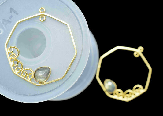 Labradorite 6x8mm Teardrop Gemstone Pendant,Finding Hexagon Shape Single Bail Charm,Finding Gold Plated Connectors,Labradorite Earring,Gift