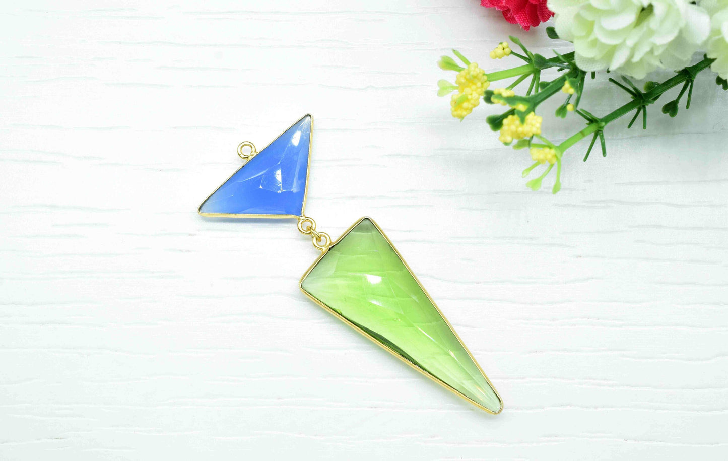 Blue Chalcedony Pendant Charms , Peridot  Earring Component , Multi Gemstone Dangle Earring , Component Jewelry , B'day Gift