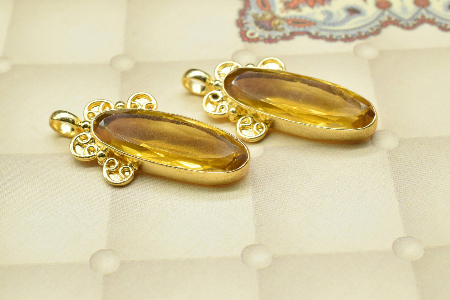 Citrine Designer Pendant,Yellow Gemstone Pendant Charm,Loop Pendant,Brass Pendant,Vermeil Pendant Jewelry,Handmade Carft,Statement Pendant