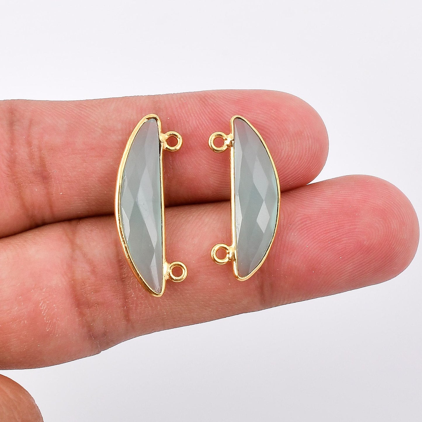 Aqua chalcedony 6x12mm Half Moon shape pendant,Aqua Chalcedony Gold Plated bezel,Aqua chalcedony Bezel,Gold Vermeil Bezel,Gold-Filled bezel