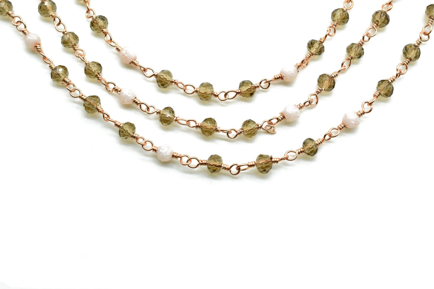 3-3.5 mm Faceted Smoky Quartz Gold Plated Rosary Chain, Wire Wrapped Rosary , Beaded Chain, Chain By Foot,Finding Beads Supplies,pearl chain