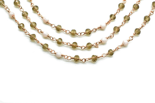 3-3.5 mm Faceted Smoky Quartz Gold Plated Rosary Chain, Wire Wrapped Rosary , Beaded Chain, Chain By Foot,Finding Beads Supplies,pearl chain