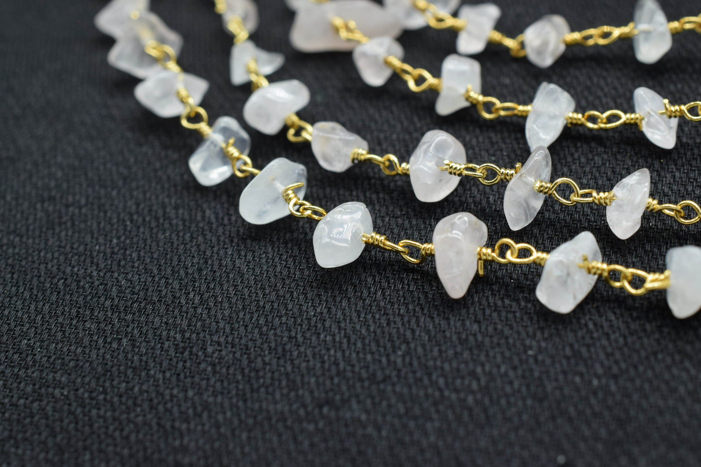 Rose Quartz Chips Rosary Chain,Nugget Rosary Chain,Finding Wire Wrap Necklace Chain,Gemstone Rosary Necklace,Handmade Jewelry Carft Supplies