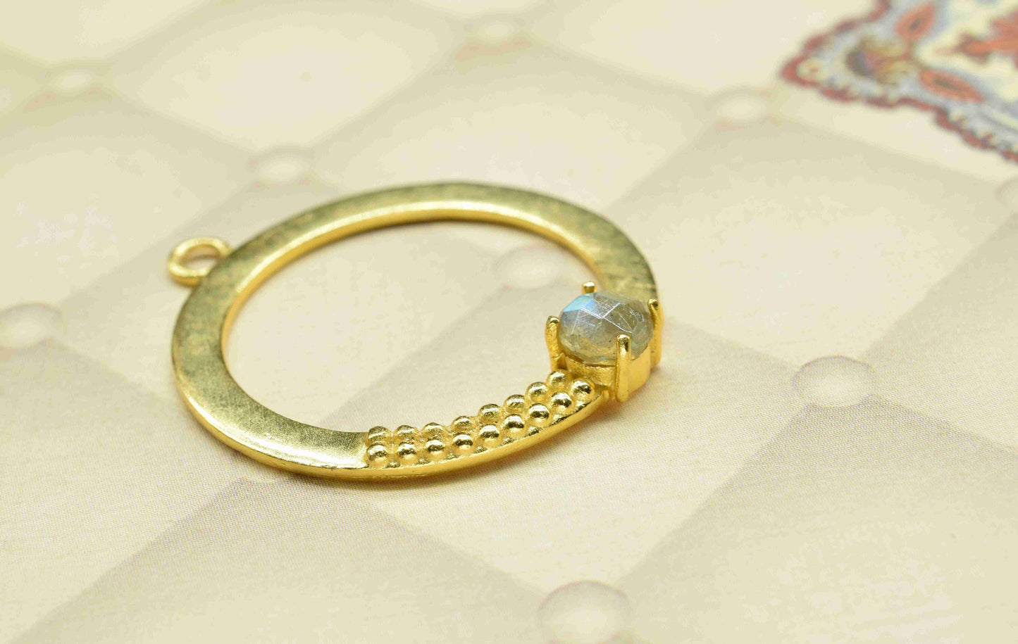 Labradorite Component , Single Bail Charm , Labradorite Connector Pendant , Gold Plated Connectors , Earring Component , B'day Gift