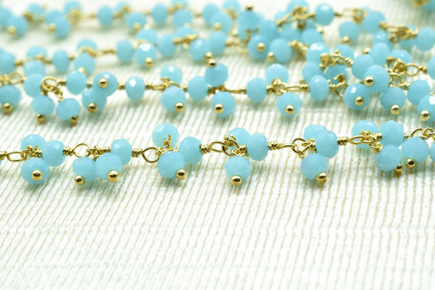 Aqua Chalcedony Cluster Rosary Chain,dangling Chain,Thick Chain, Gold Wire Wrapped Chalcedony Quartz Beaded chain,Flower Chain,Chain by foot