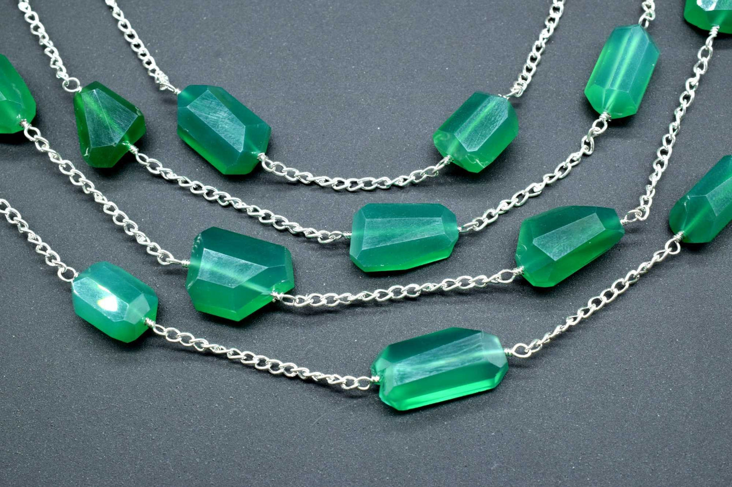 Green Onyx Nugget Beaded Chain,Beaded Rosary Chain,Wrapped Brass Wire,Necklace,Bracelet,Handmade Jewelry,Finding Necklace,rough stone rosary