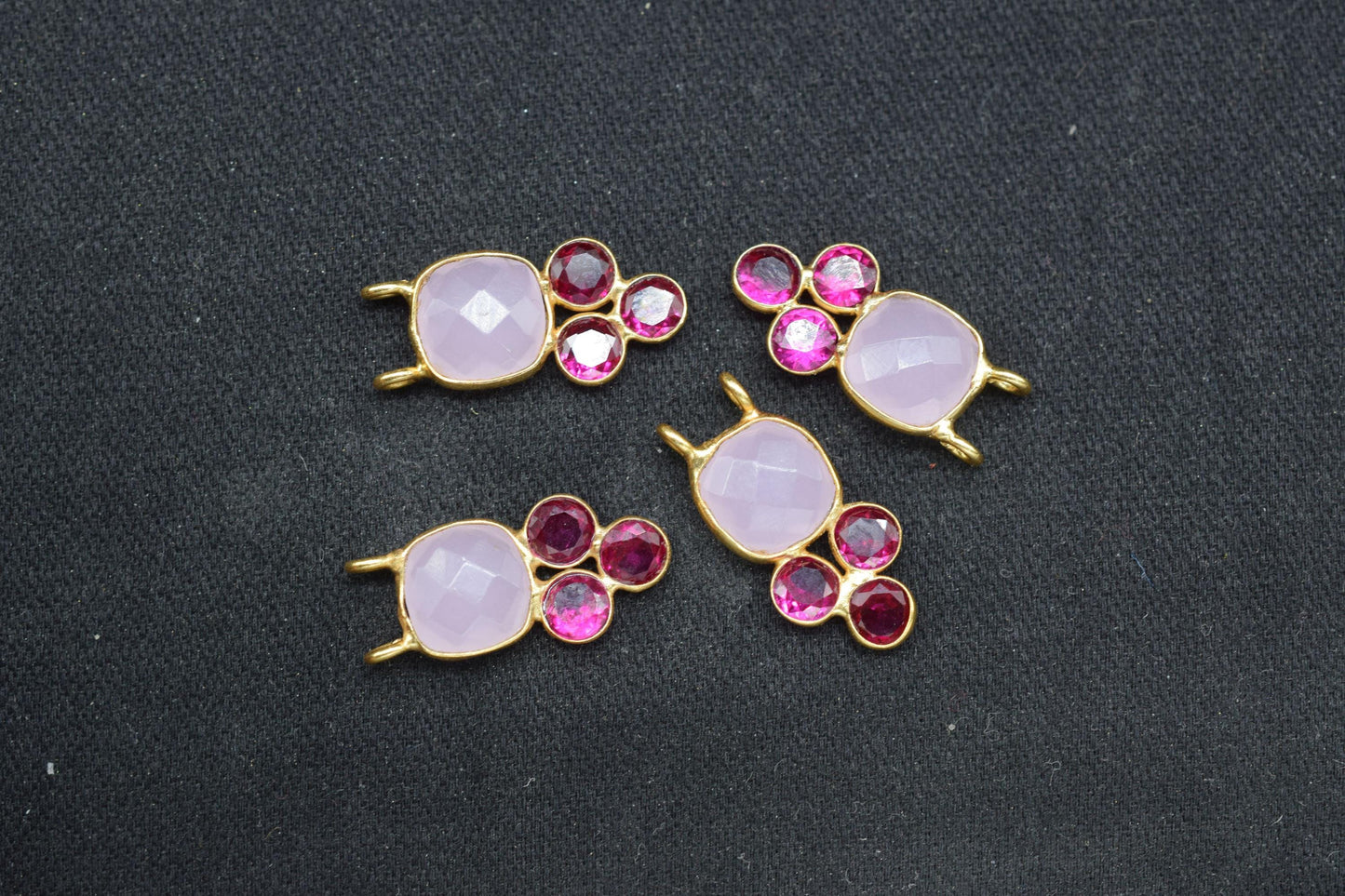 Rose Quartz 8mm Cushion shape Bezel charms,Rose Quartz Pendant,Pink Gemstone connector,Rose Quartz  Jewelry,Cubic zirconia Bezel charm,p001