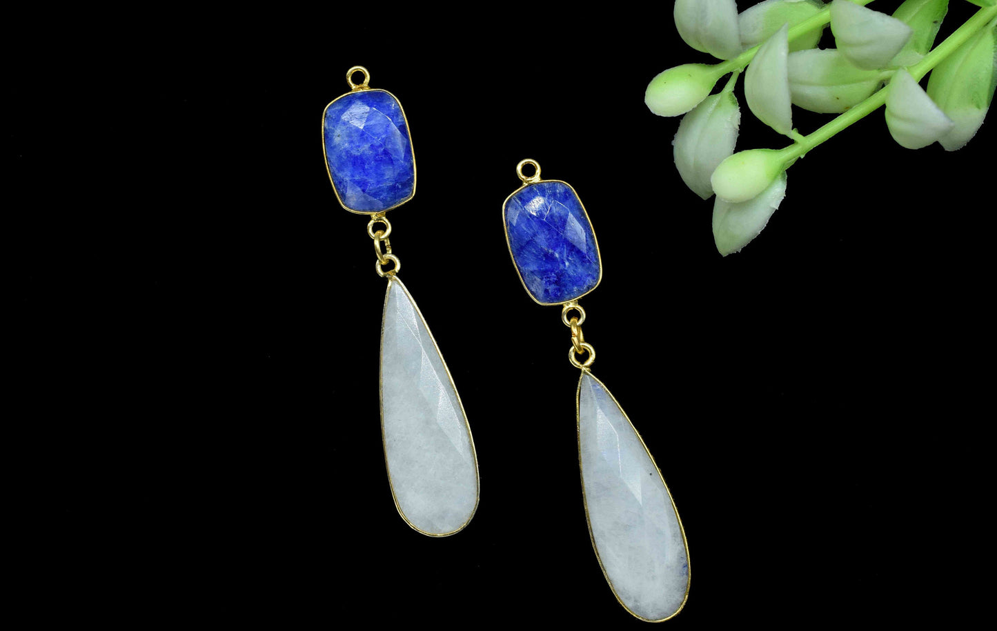 Rainbow Dangle pendant Charms,Multi Gemstone Dangle Earring,Blue sapphire pendant Connectors,Handmade Station Bezel Link,Component Jewelry