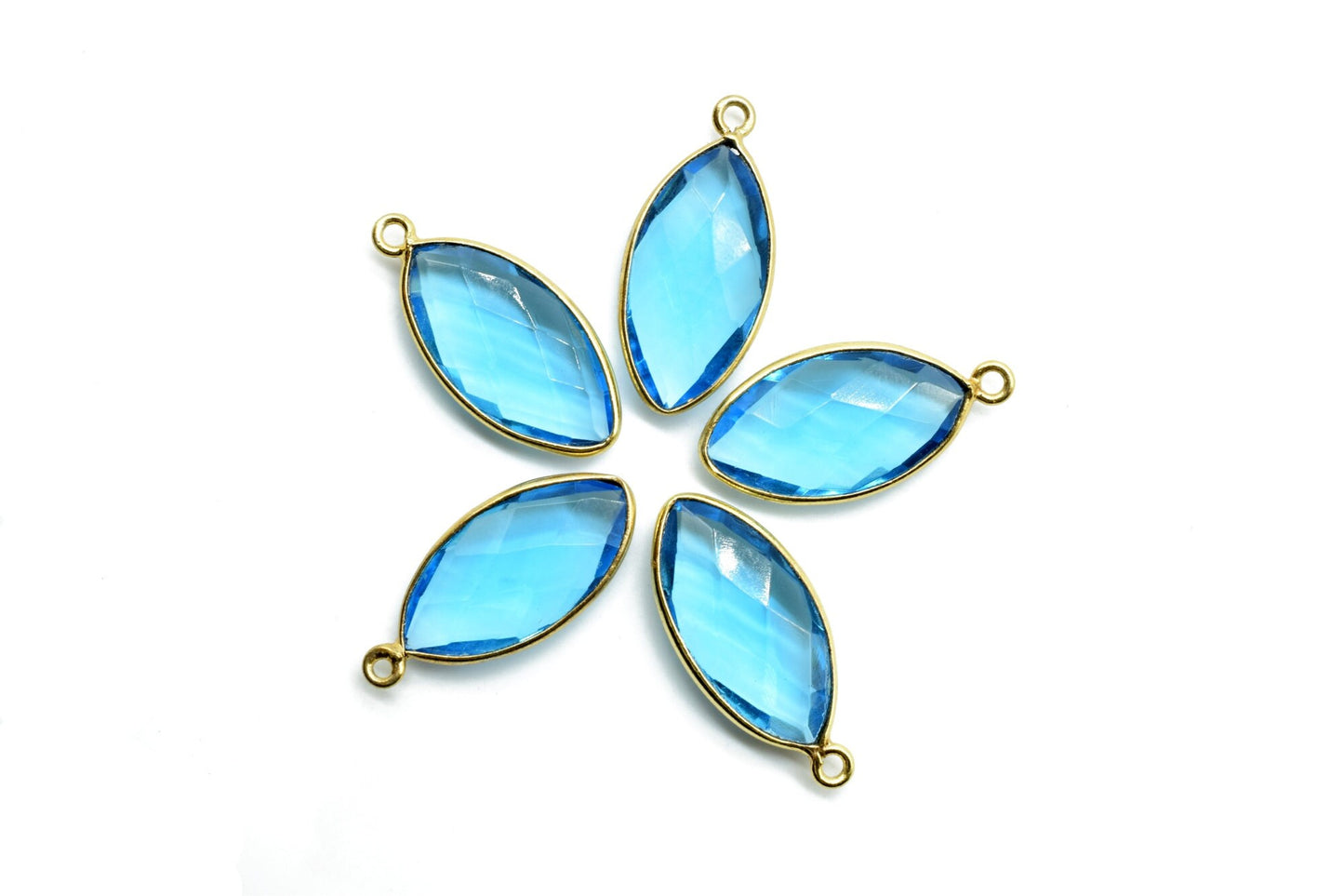 London Blue Topaz 10x20mm Marquise shape charm,Brass Gold Plated bezel,Blue Topaz Faceted Briolette Connector,Topaz Bezel Pendant,Blue Topaz