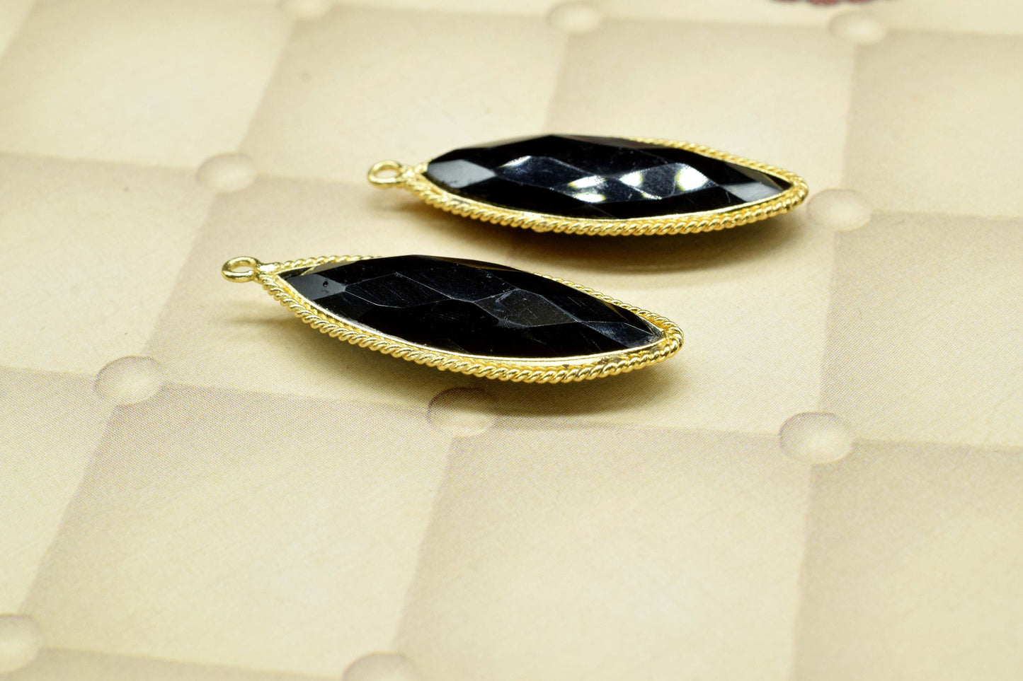 Black Onyx Gemstone Faceted 10x30mm Marquise Shape Charm,Onyx Single Bail Pendant,Black onyx Faceted Gemstone Charm,Onyx DaintyCharm Pendant