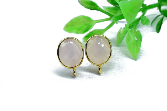Pink Chalcedony Earring Connector,Jewelry Making Supplies,Earring connector post stud, Jewelry,Jewelry Findings,Rose Quartz Earring,Studs