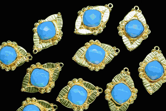 10mm Cushion Turquoise Pendant Connector,Gemstone Connector Post Stud,Jewelry Making Component,Turquoise Stud,Jewelry Finding,Craft Supplies