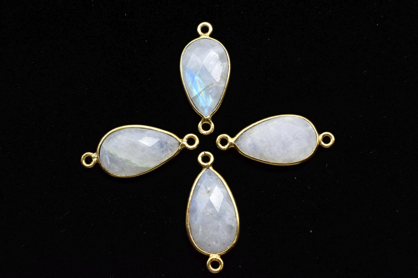 Moonstone 10x18mm Pear Shape Double bail Connectors,Moonstone Teardrop pendant,Moonstone Gold Plated bezel,jewelry making charms crafts,
