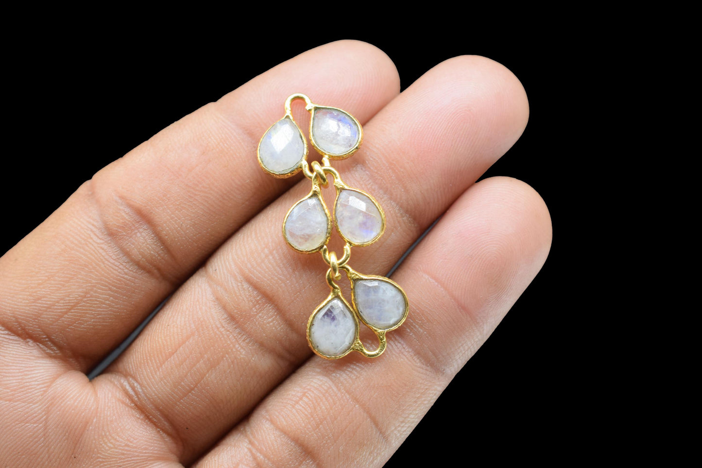 Natural Moonstone Pendant Charms/Gold Plated Jewelry/Handmade Jewelry/Moonstone Chamrs/Brass Connnector Charms/Women Jewelry/Birthday Gift