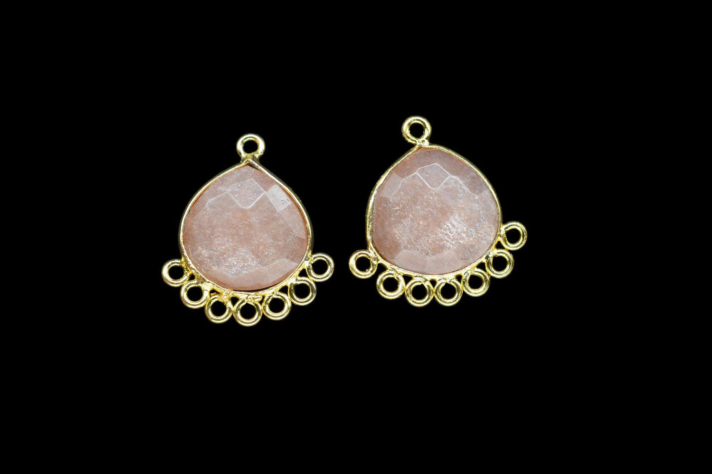 Peach Moonstone 14mm Heart Bezel Charm/Charms Connector/Handmade Jewellery Connectors/Gemstone Brass Component/Women Jewelry/B'day Gift