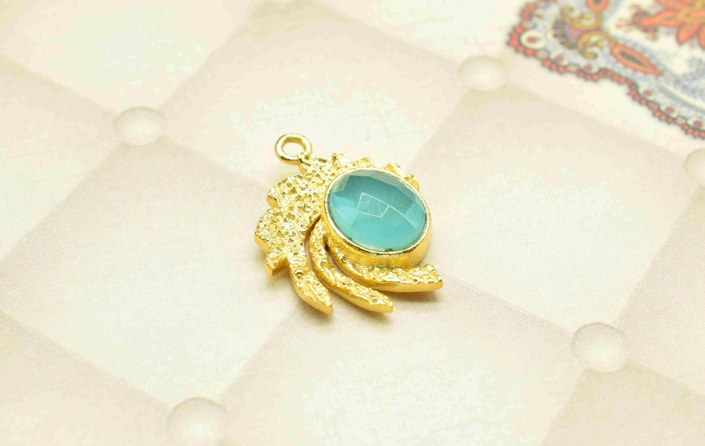 Aqua Chalcedony  Pendant ,  Gemstone Handmade Pendant , Bulk Gemstone Pendant , Gold Plated Connectors ,Single Bail Gemstone Connector Charm