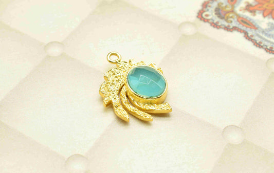 Aqua Chalcedony  Pendant ,  Gemstone Handmade Pendant , Bulk Gemstone Pendant , Gold Plated Connectors ,Single Bail Gemstone Connector Charm