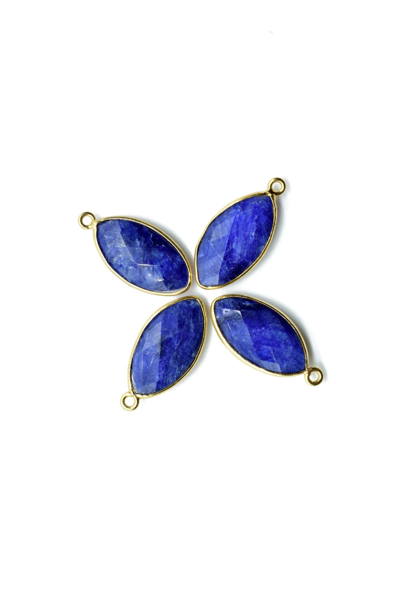 Blue Sapphire 10x20mm Marquise shape charm,Sapphire Brass Gold Plated bezel,Sapphire Faceted Briolette Connector,Sapphire Bezel Pendants