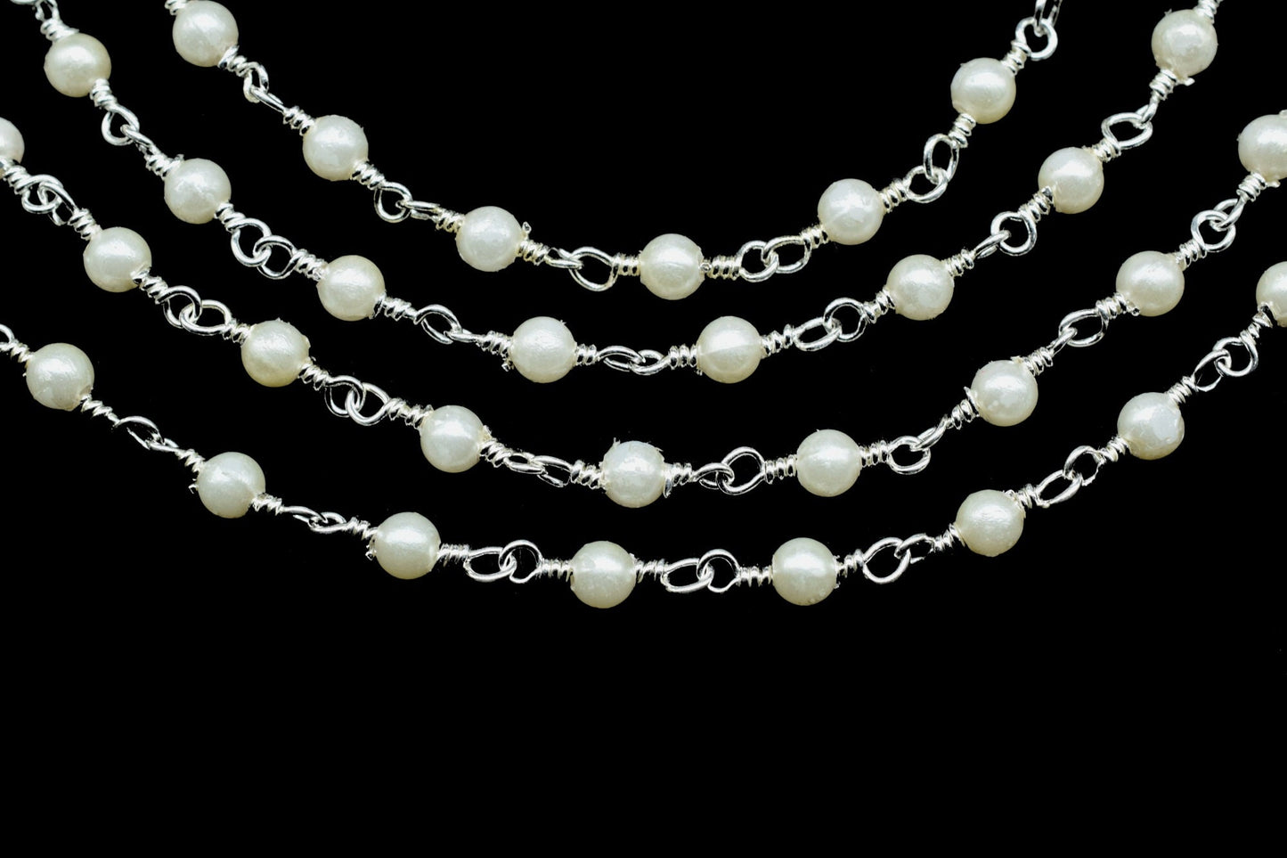 Natural Fresh Water Pearl Rosary Chain,Pearl Beads wire wrapped chain,Jewelry Making Chains,Pearl Wire Wrap Chain,3mm Pearl Beaded Chain,