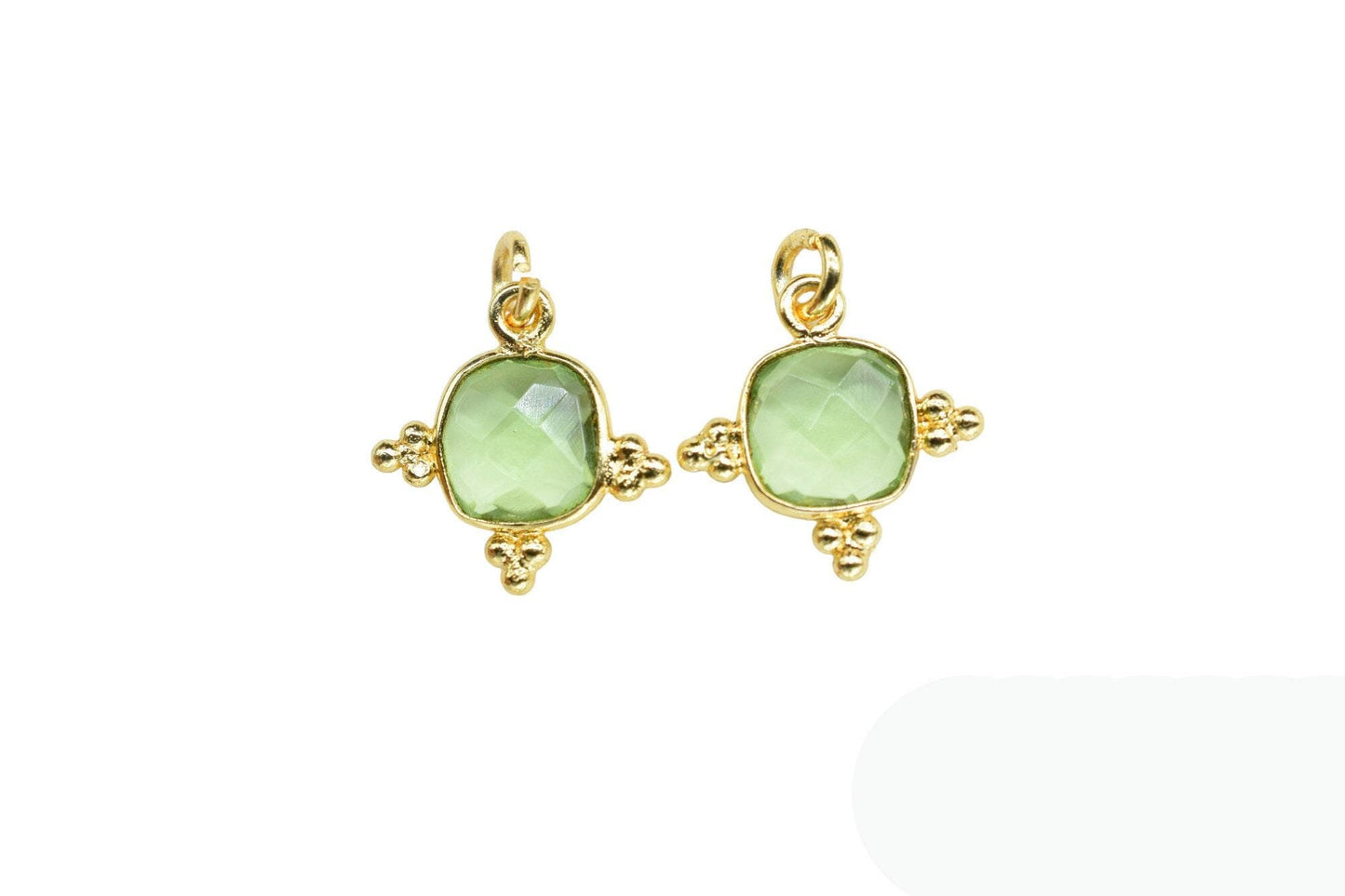 Green Amethyst 8mm Cushion Bezel charm/Station Bezel Link Supplies/Amethyst Jewelry Making/Square Pendant//Gemstone Connector Pendant,Gift