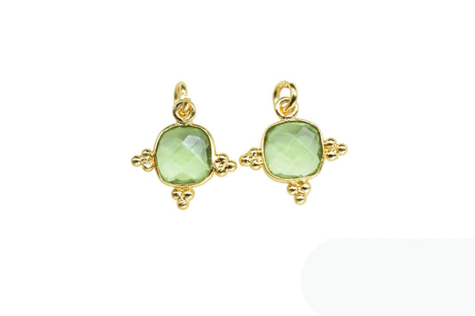 Green Amethyst 8mm Cushion Bezel charm/Station Bezel Link Supplies/Amethyst Jewelry Making/Square Pendant//Gemstone Connector Pendant,Gift