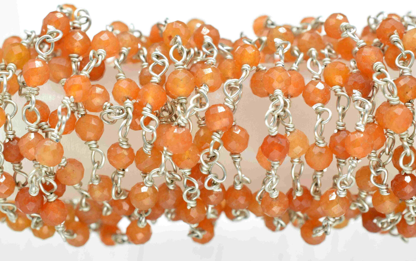Carnelian Faceted Gemstone 3mm Beaded Chain,Faceted Rosary Chain,Gemstone rosary style chain,Carnelian Beaded Wire Wrapped Gemstone Beads