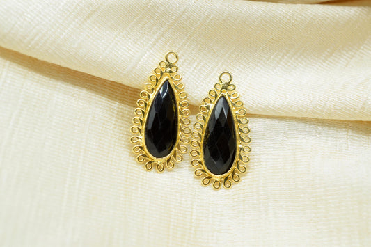 Black Onyx 8x20 Teardrop Bezel Charms,Wholesale Jewelry,Single Bail Pendant,Gemstone Brass Component,Handmade Jewellery Connectors,Gift