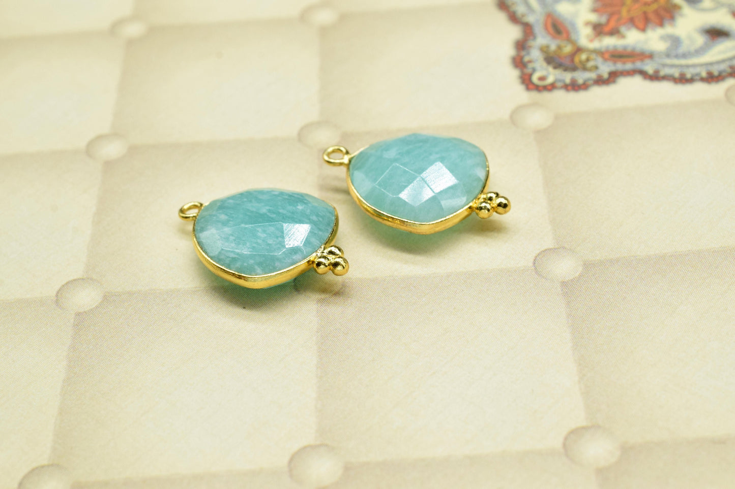 Amazonite Gemstone gold Plating Connector Bezel,Amazonite Charms for necklace Connector,Amazonite Faceted Gemstone 15mm Trillion Shape Charm