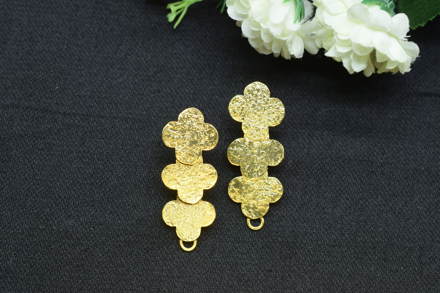 Brass Earring Connector,Clover Shape Earring charms,Gold Plated Brass Jewellery,Earring Post connector,Brass Earring parts,Earring connector