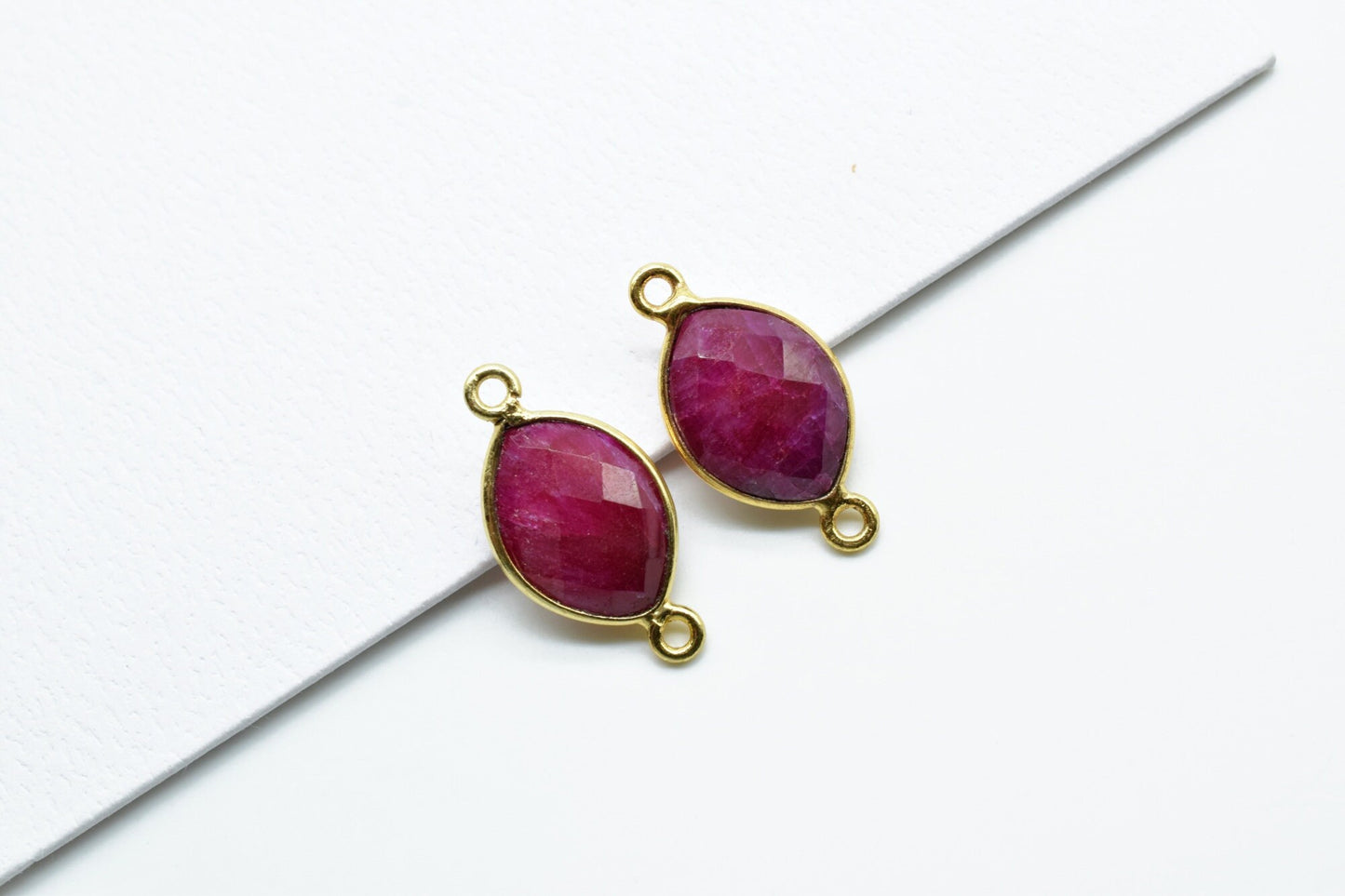 Ruby 10x13mm eye shape double bail charms,Ruby Eye Shape Gold Plated bezel,Gold Vermeil Bezel, jewelry making charm,Ruby bezels,Ruby pendant
