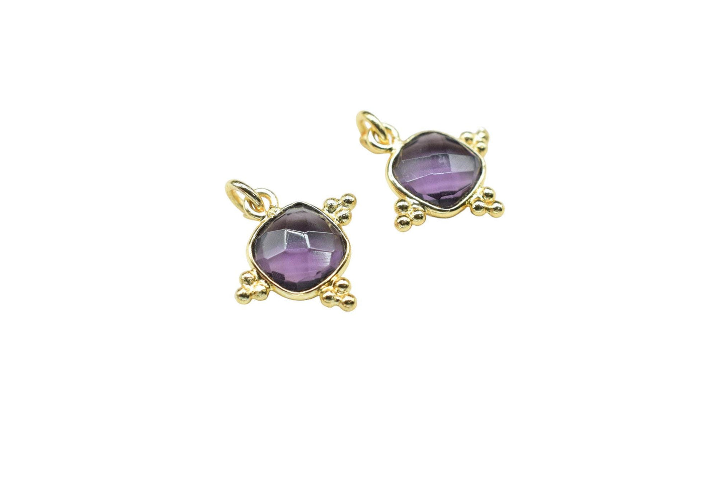Amethyst Quartz 8mm Cushion Bezel charm/Station Bezel Link Supplies/Amethyst Jewelry Making/Square Pendant//Gemstone Connector Pendant,Gift