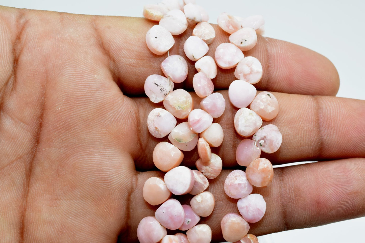 Pink opal heart Shape Briolettes,8mm pink opal heart shape strand,pink opal faceted Briolette,AAA Quality heart shape,Natural Pink Opal bead