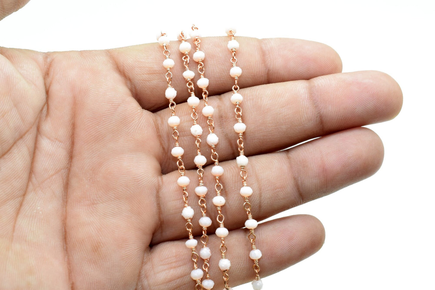 Peach Moonstone Chalcedony Hydro Faceted Wire Wrapped Beaded Rosary Chain,Brass chainJewelry Making Chain Rosary chain,gemstone beaded chain