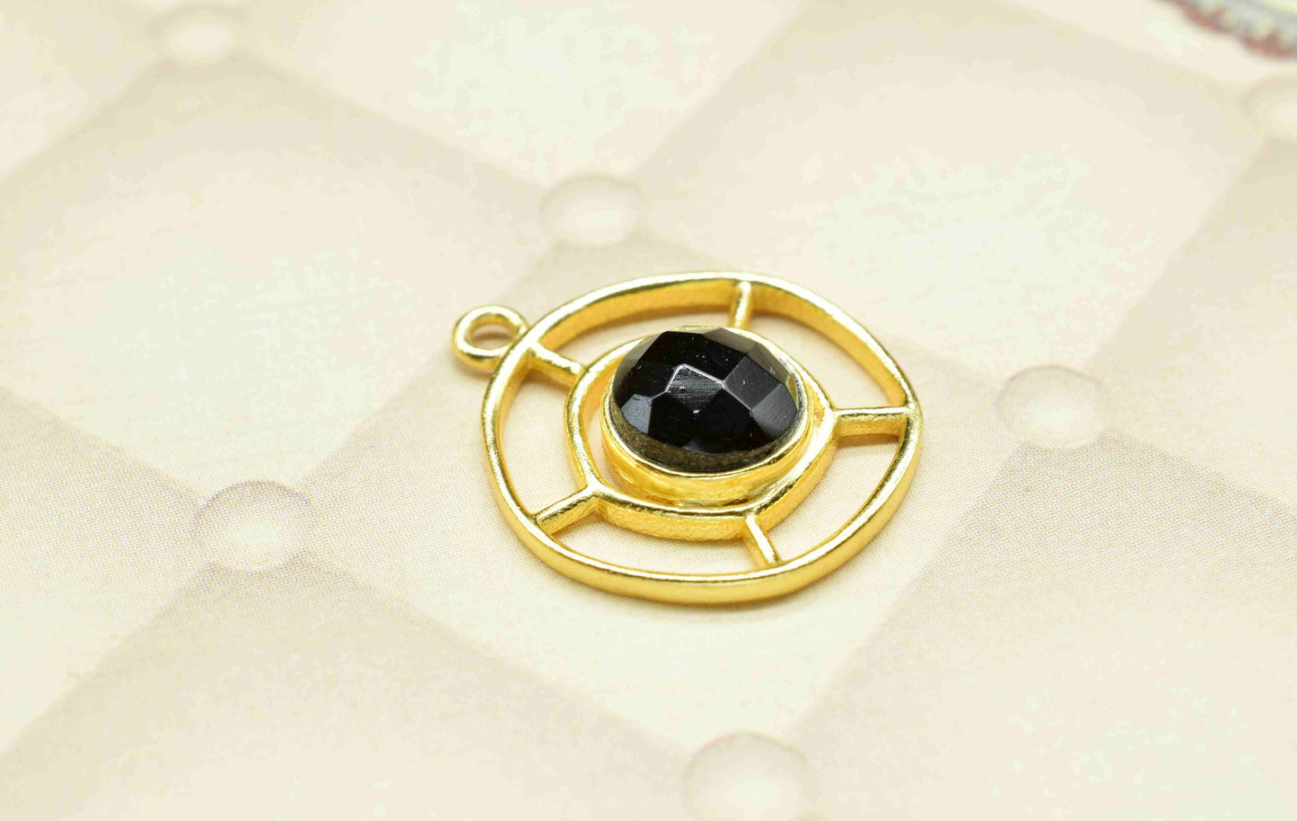 Black Onyx Gemstone Component , Single Bail Charm , Black Onyx Connector Pendant , Gold Plated Connectors , Earring Component , B'day Gift