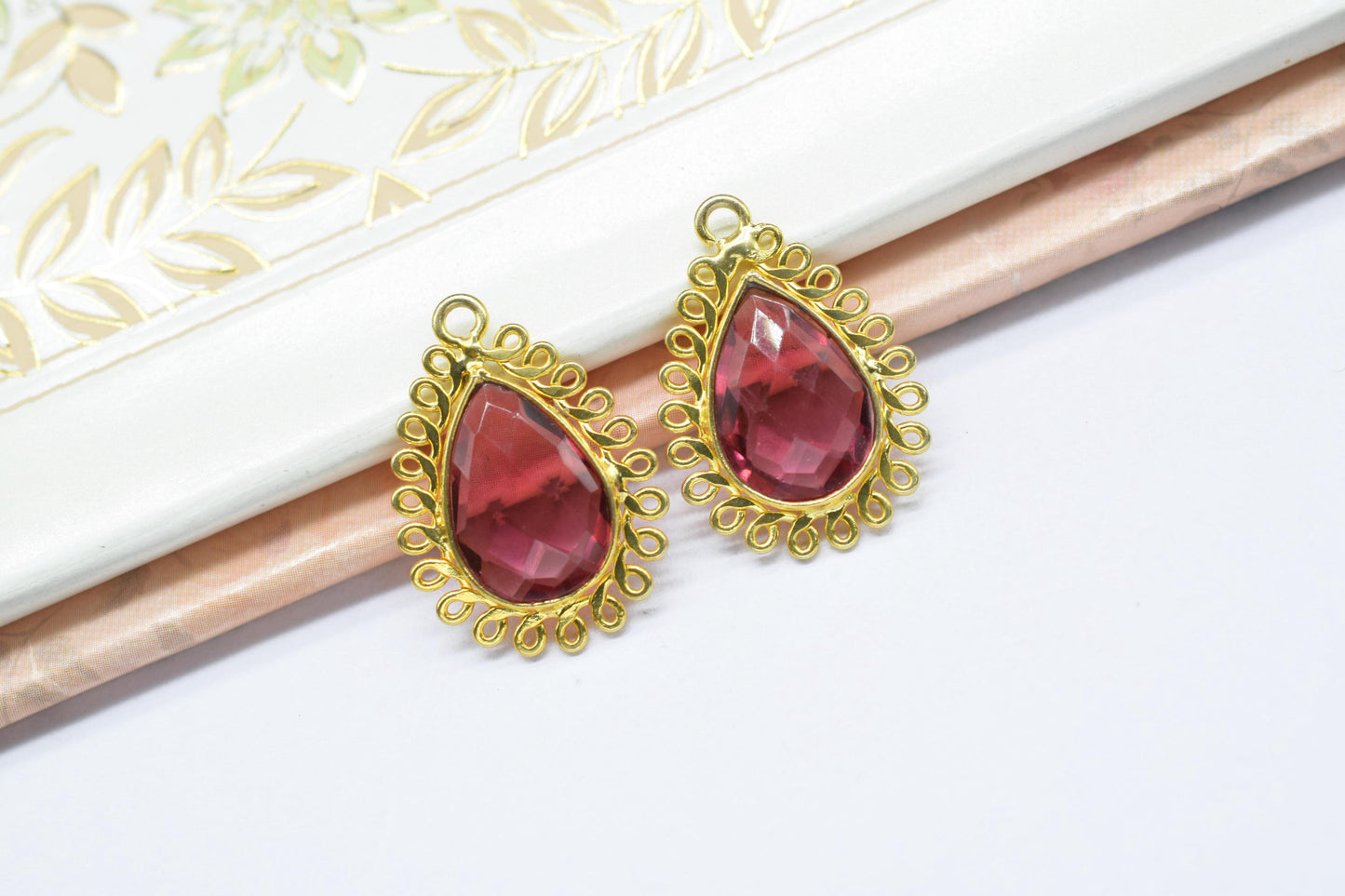 Pink Tourmaline 10x14mm Teardrop Charms,Gemstone Teardrop Bezel Charm,Handmade Pendant connectors,Single Bail Pendant,Boho Necklace Pendant